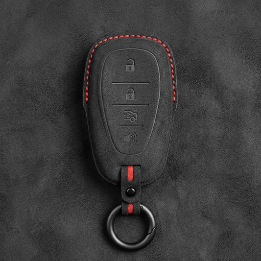 Chevrolet Hand-Stitched Alcantara Key Fob Cover – Chrome Shield 4-Button