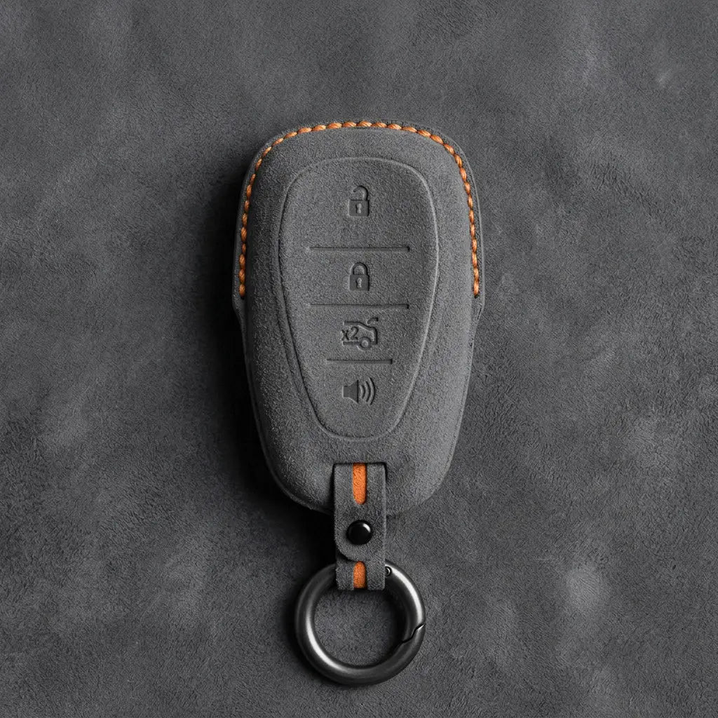 Chevrolet Hand-Stitched Alcantara Key Fob Cover – Chrome Shield 4-Button