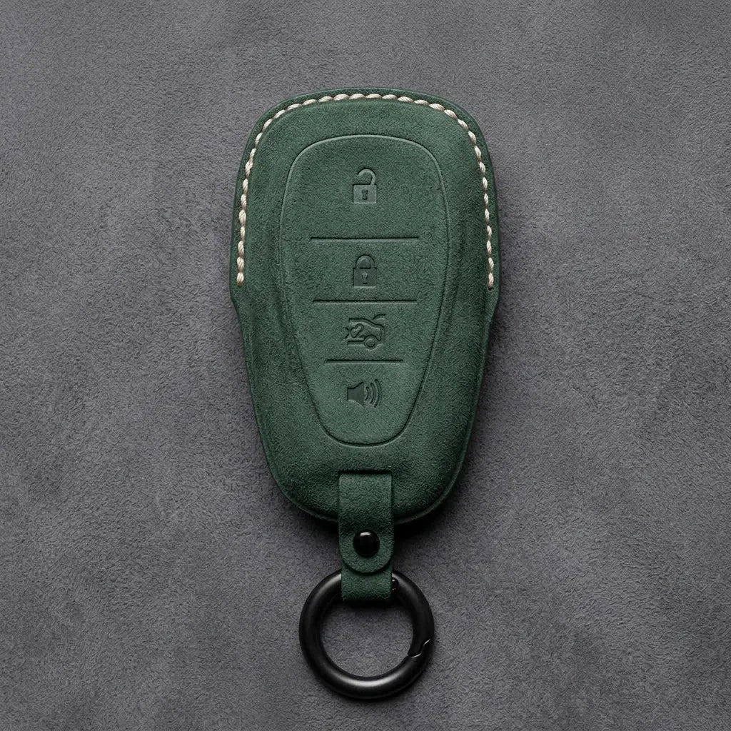 Chevrolet Hand-Stitched Alcantara Key Fob Cover – Chrome Shield 4-Button