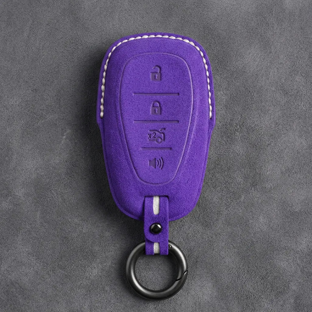 Chevrolet Hand-Stitched Alcantara Key Fob Cover – Chrome Shield 4-Button