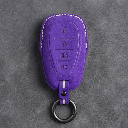 Chevrolet Hand-Stitched Alcantara Key Fob Cover – Chrome Shield 4-Button