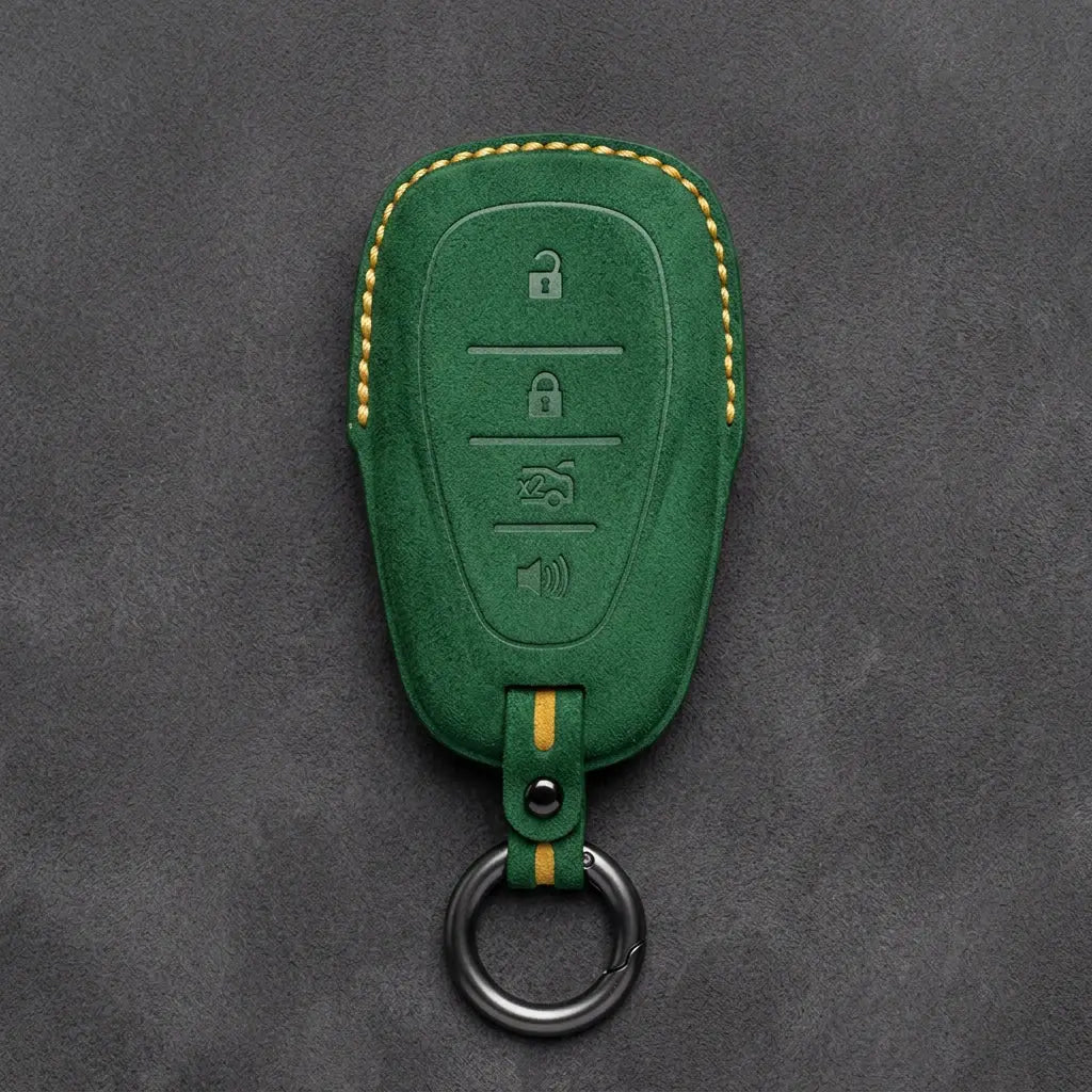 Chevrolet Hand-Stitched Alcantara Key Fob Cover – Chrome Shield 4-Button