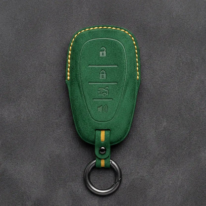 Chevrolet Hand-Stitched Alcantara Key Fob Cover – Chrome Shield 4-Button