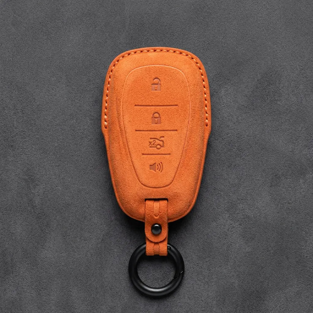 Chevrolet Hand-Stitched Alcantara Key Fob Cover – Chrome Shield 4-Button