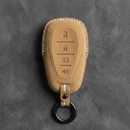 Chevrolet Hand-Stitched Alcantara Key Fob Cover – Chrome Shield 4-Button