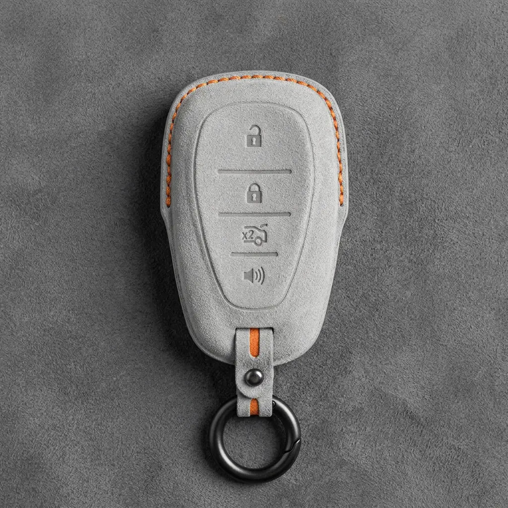 Chevrolet Hand-Stitched Alcantara Key Fob Cover – Chrome Shield 4-Button