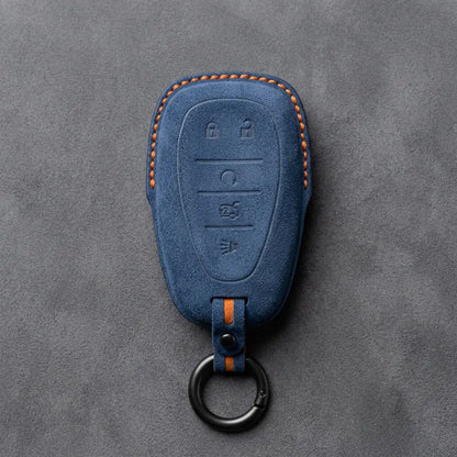 Chevrolet Hand-Stitched Alcantara Key Fob Cover – Chrome Shield 5-Button