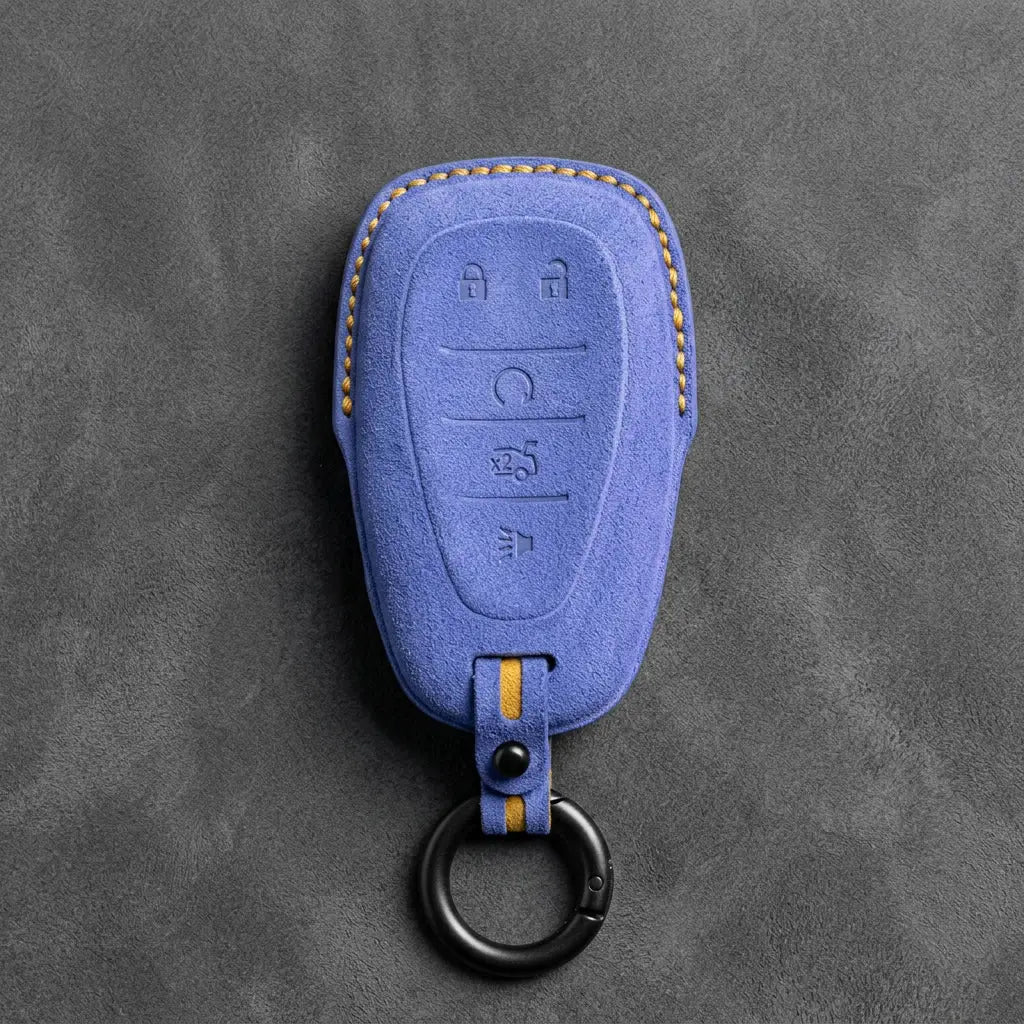 Chevrolet Hand-Stitched Alcantara Key Fob Cover – Chrome Shield 5-Button