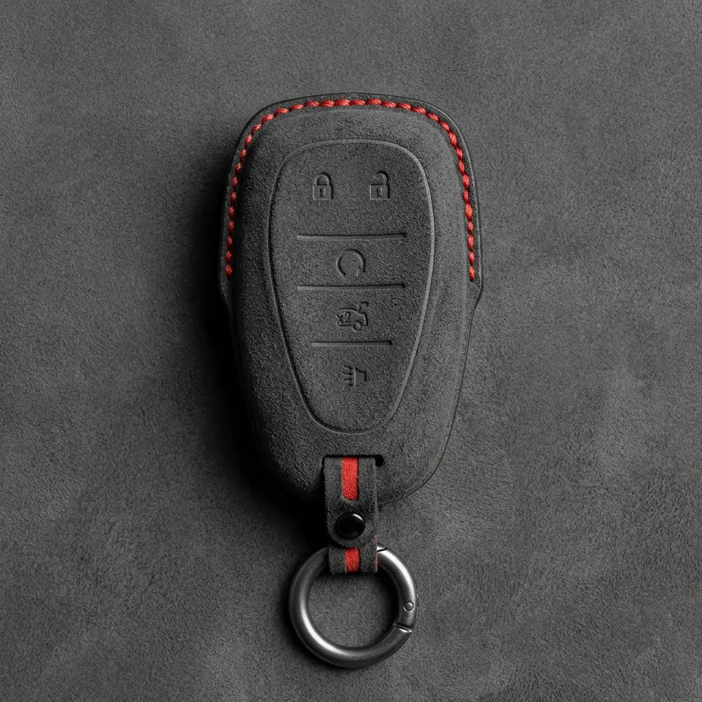 Chevrolet Hand-Stitched Alcantara Key Fob Cover – Chrome Shield 5-Button