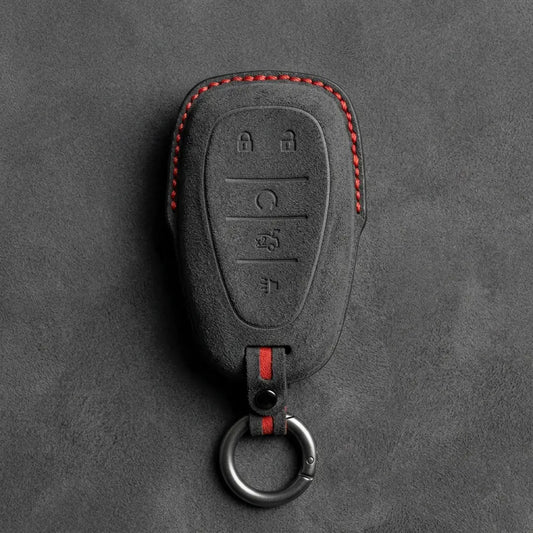 Chevrolet Hand-Stitched Alcantara Key Fob Cover – Chrome Shield 5-Button
