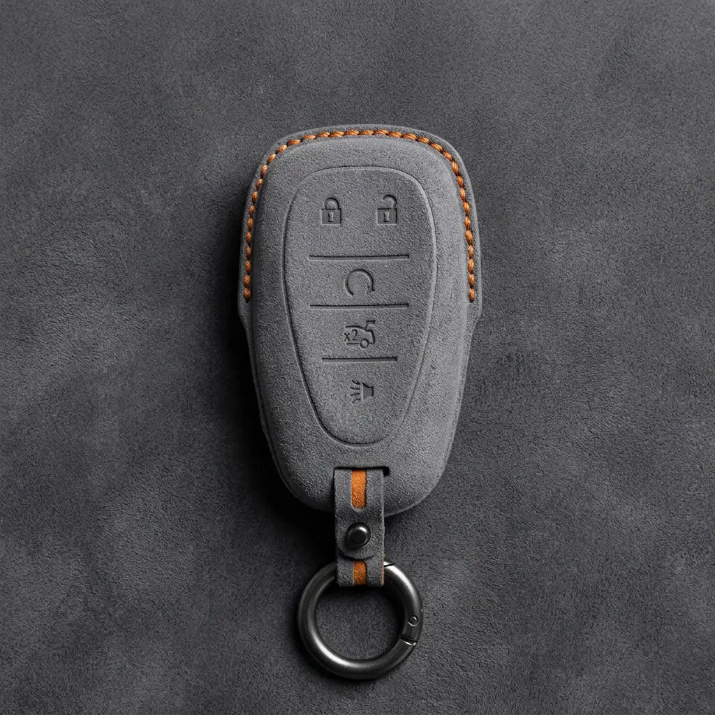 Chevrolet Hand-Stitched Alcantara Key Fob Cover – Chrome Shield 5-Button