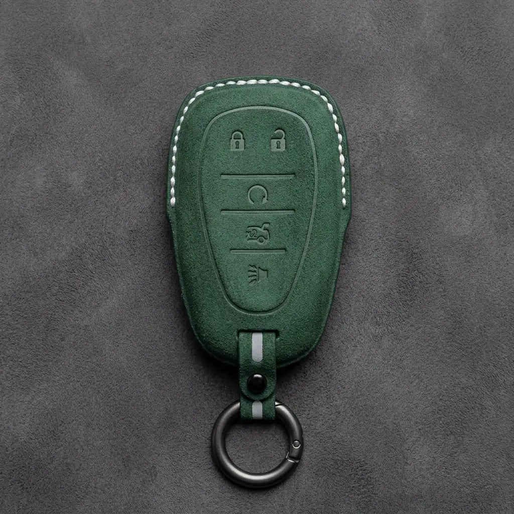 Chevrolet Hand-Stitched Alcantara Key Fob Cover – Chrome Shield 5-Button