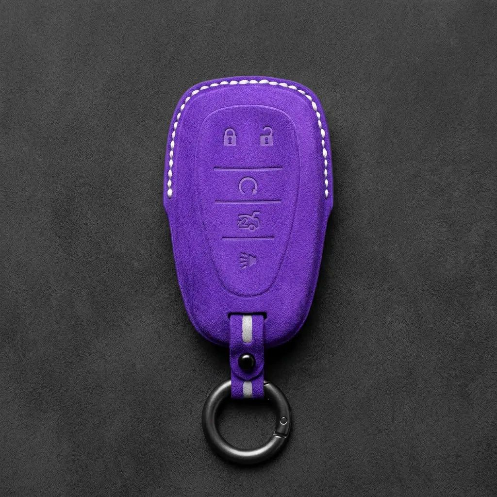 Chevrolet Hand-Stitched Alcantara Key Fob Cover – Chrome Shield 5-Button