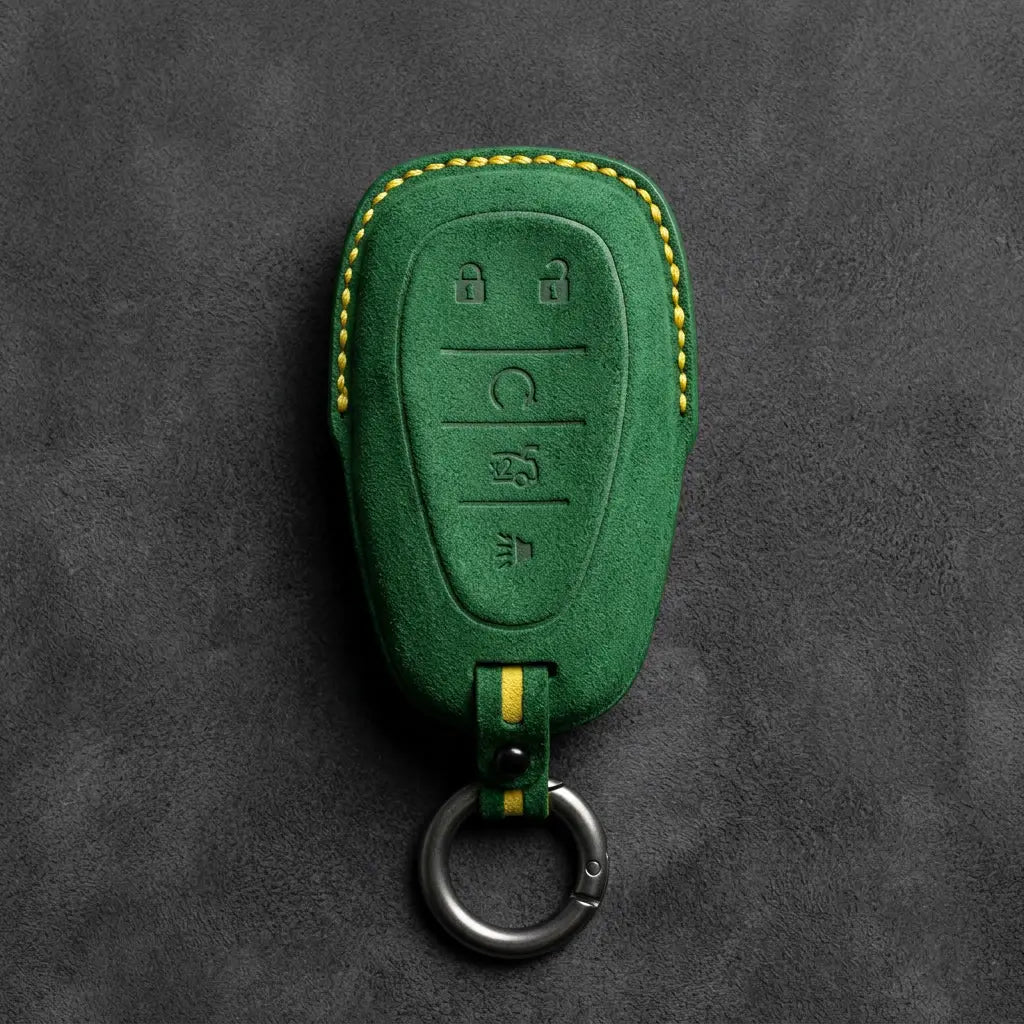 Chevrolet Hand-Stitched Alcantara Key Fob Cover – Chrome Shield 5-Button