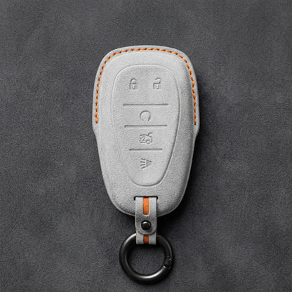 Chevrolet Hand-Stitched Alcantara Key Fob Cover – Chrome Shield 5-Button