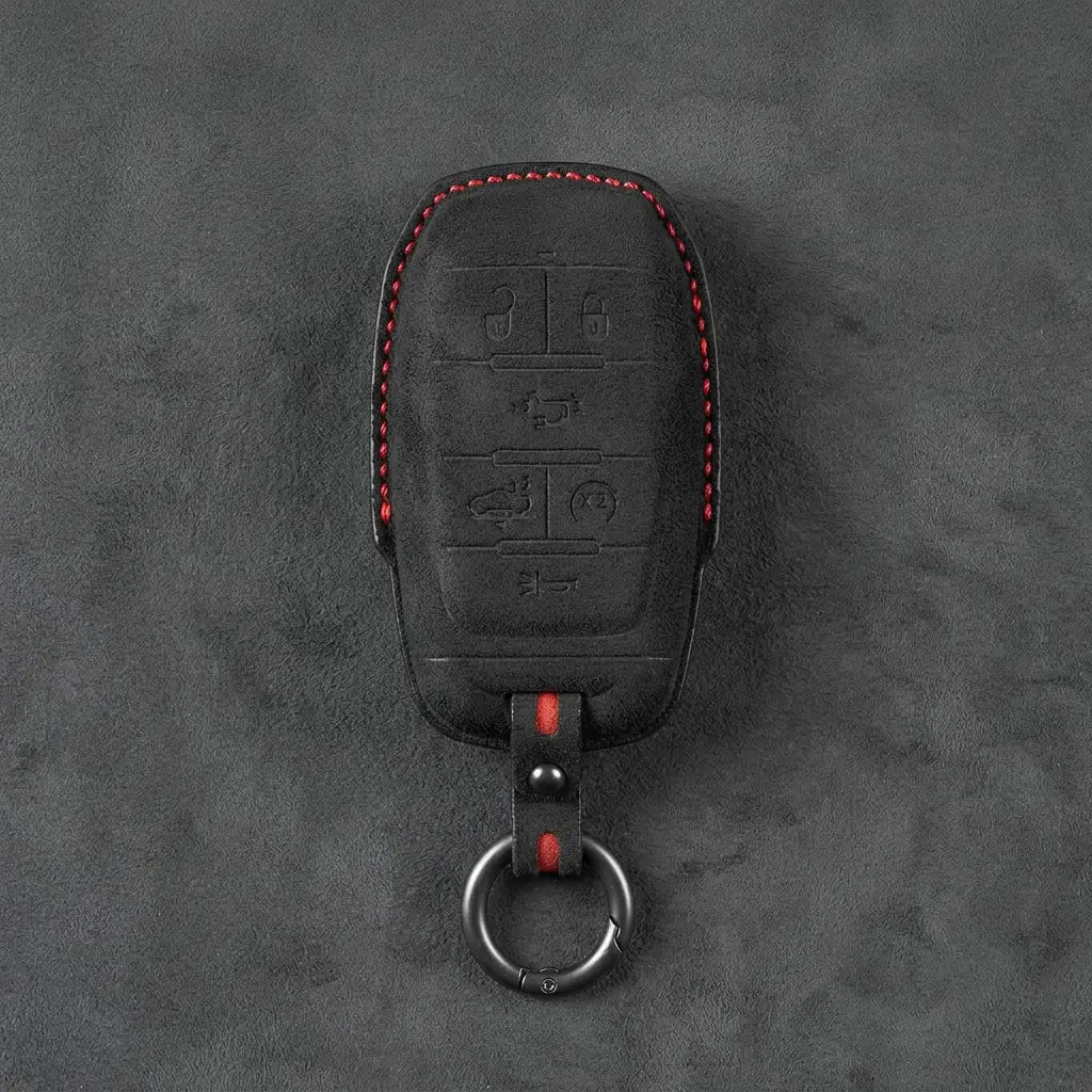 Dodge Hand-Stitched Alcantara Key Fob Cover – Block 6-Button