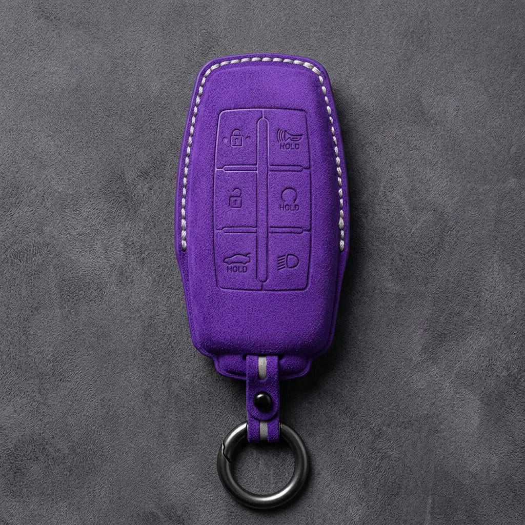 Genesis Hand-Stitched Alcantara Key Fob Cover – 6-Button Smart Key