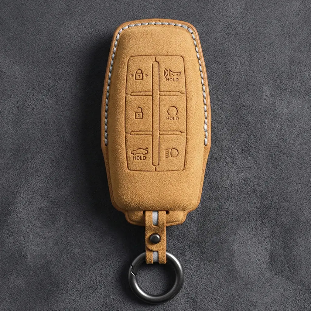Genesis Hand-Stitched Alcantara Key Fob Cover – 6-Button Smart Key