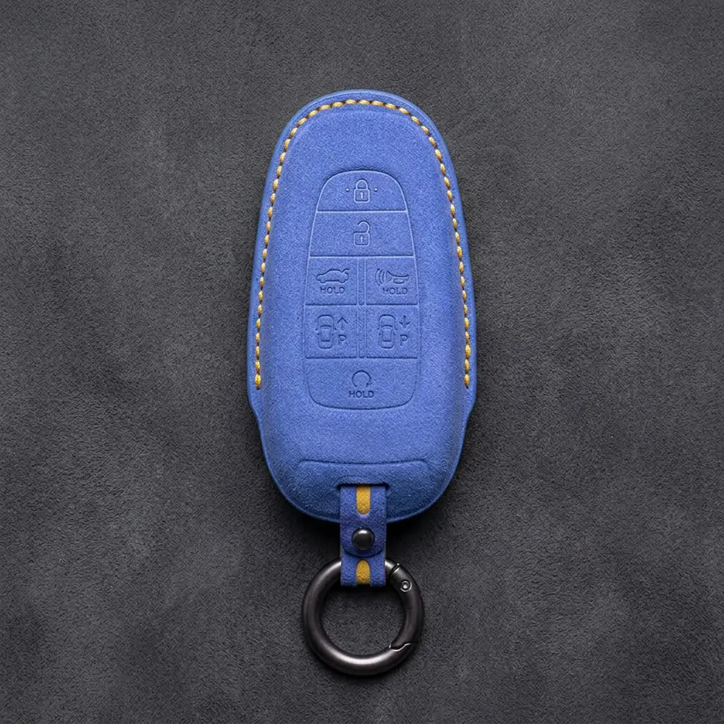 Genesis Hand-Stitched Alcantara Key Fob Cover – 7-Button Smart Park