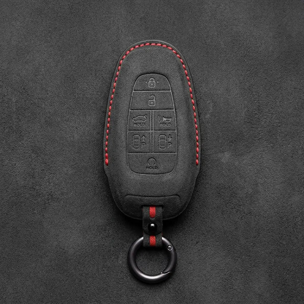 Genesis Hand-Stitched Alcantara Key Fob Cover – 7-Button Smart Park