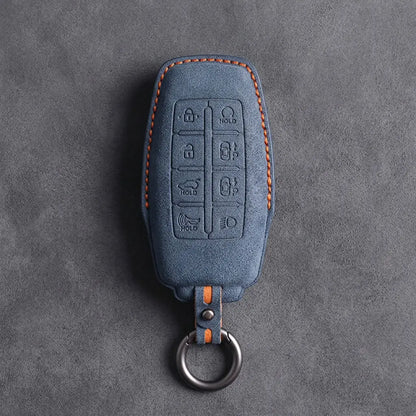 Genesis Hand-Stitched Alcantara Key Fob Cover – 8-Button Smart Park