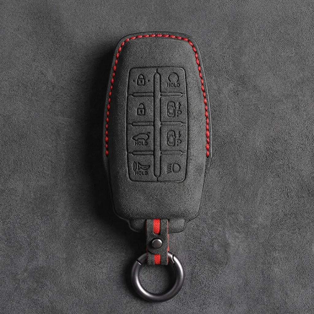 Genesis Hand-Stitched Alcantara Key Fob Cover – 8-Button Smart Park