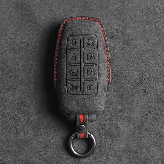 Genesis Hand-Stitched Alcantara Key Fob Cover – 8-Button Smart Park