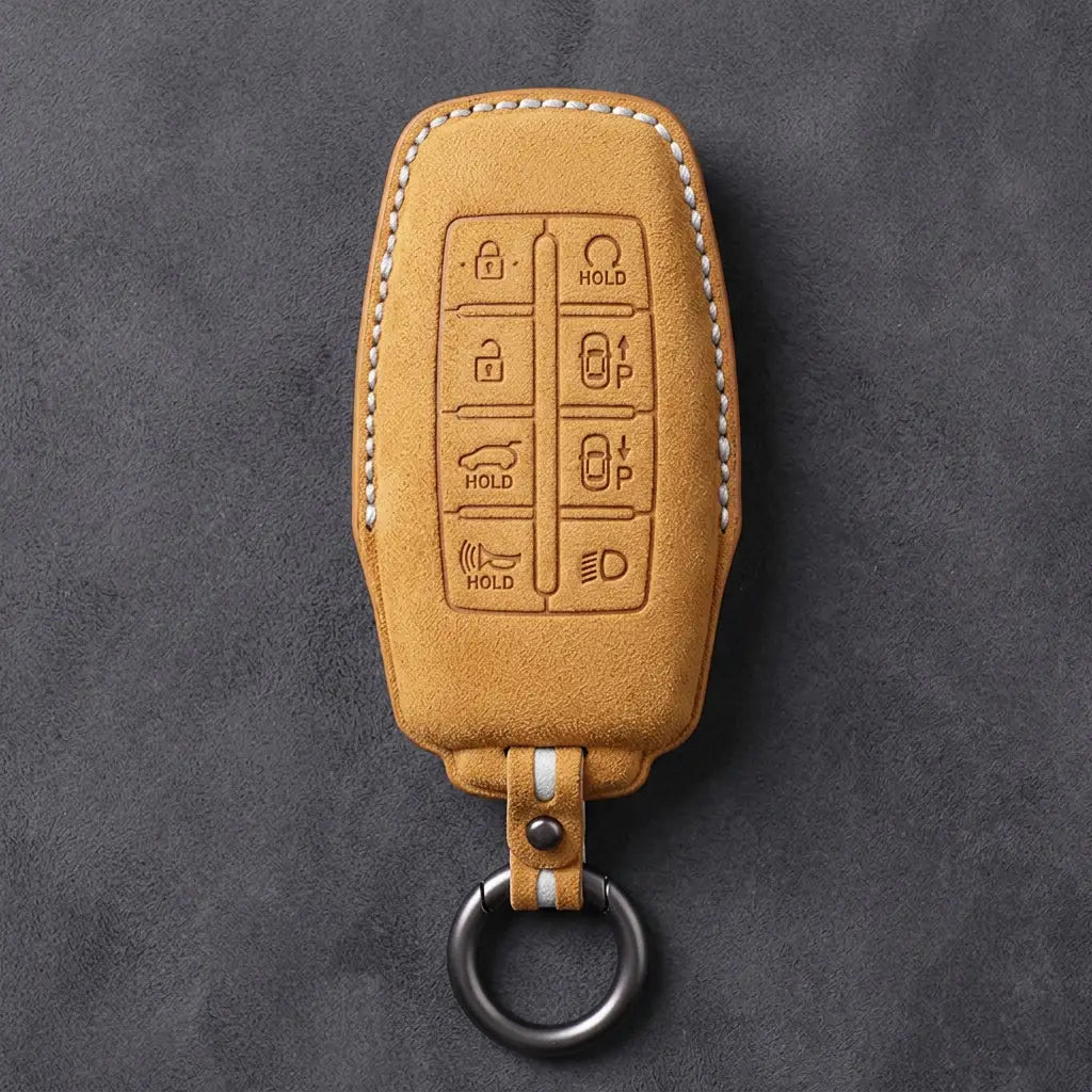 Genesis Hand-Stitched Alcantara Key Fob Cover – 8-Button Smart Park