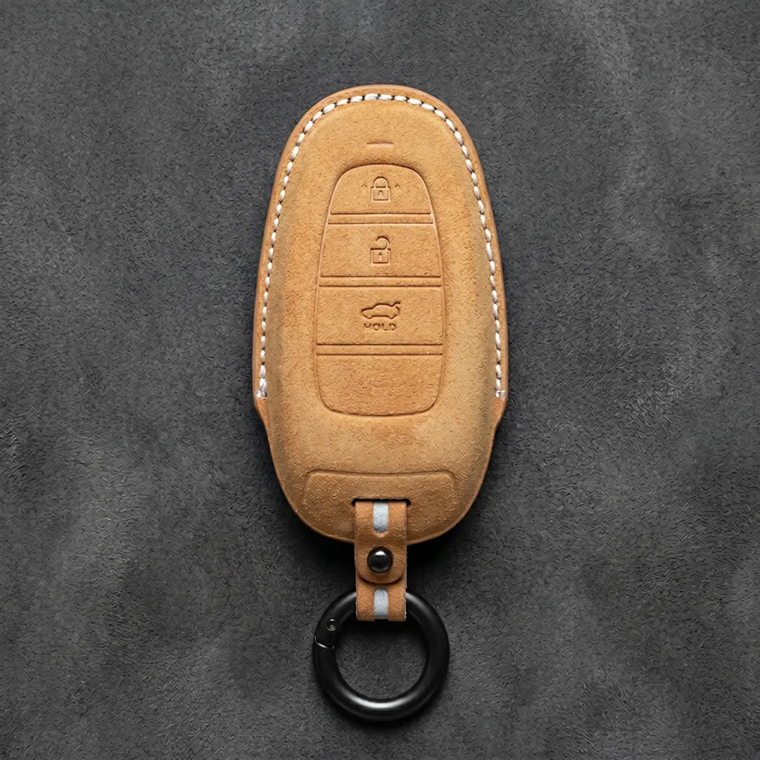Hyundai Hand-Stitched Alcantara Key Fob Cover – Oval 3-Button Smart Key