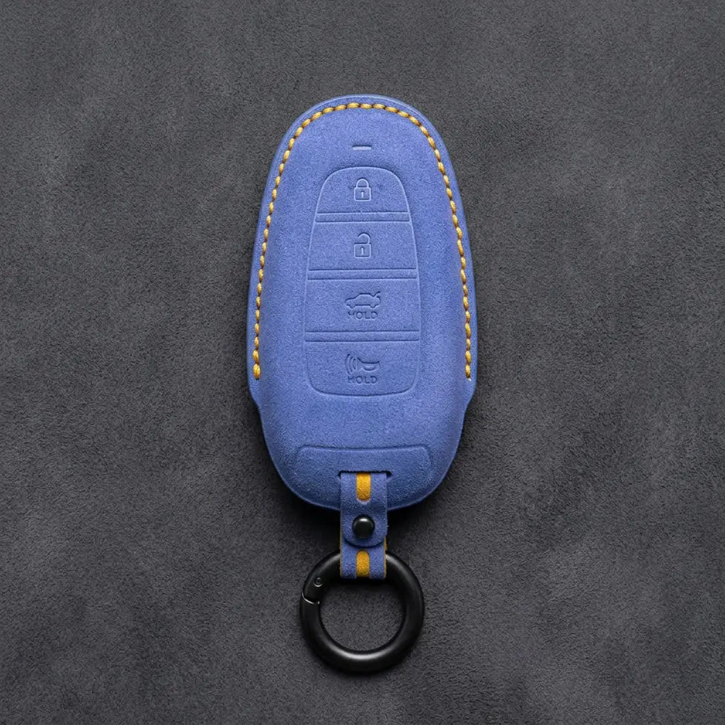 Hyundai Hand-Stitched Alcantara Key Fob Cover – Oval 4-Button Smart Key