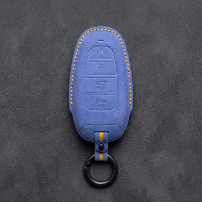 Hyundai Hand-Stitched Alcantara Key Fob Cover – Oval 4-Button Smart Key