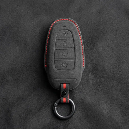 Hyundai Hand-Stitched Alcantara Key Fob Cover – Oval 4-Button Smart Key