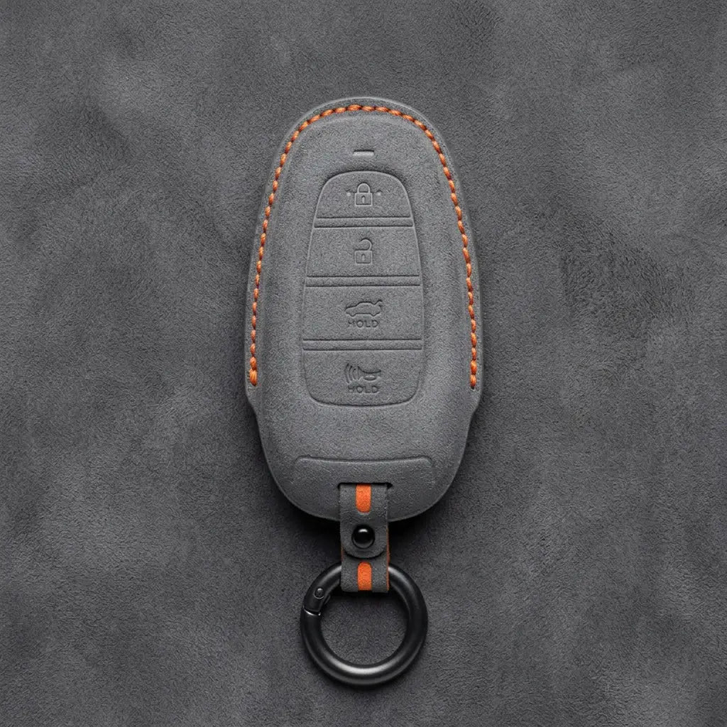 Hyundai Hand-Stitched Alcantara Key Fob Cover – Oval 4-Button Smart Key