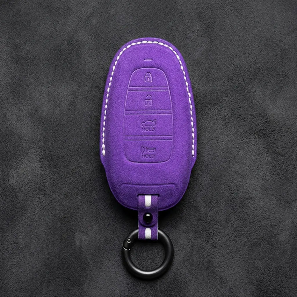 Hyundai Hand-Stitched Alcantara Key Fob Cover – Oval 4-Button Smart Key