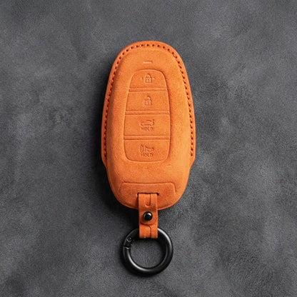 Hyundai Hand-Stitched Alcantara Key Fob Cover – Oval 4-Button Smart Key