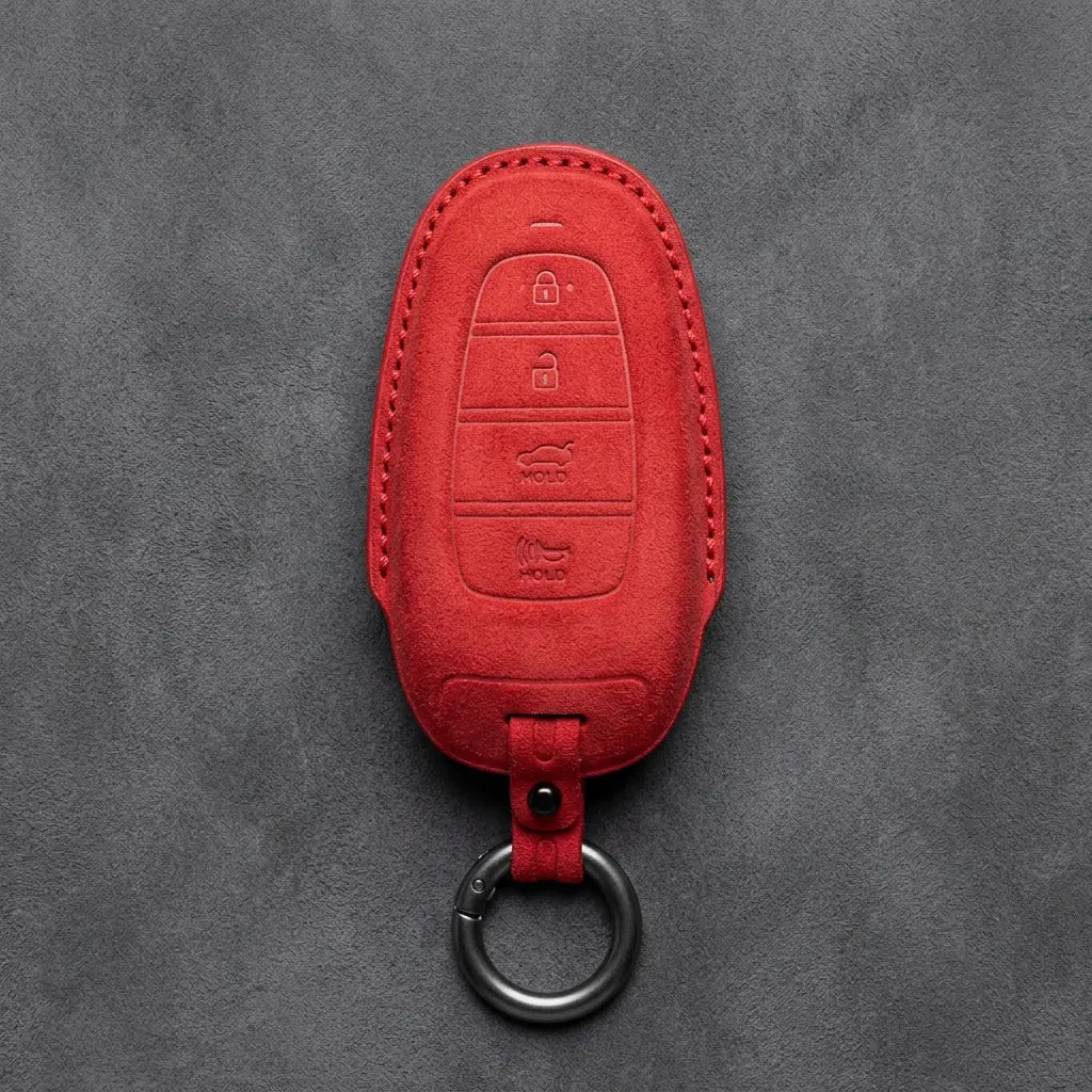 Hyundai Hand-Stitched Alcantara Key Fob Cover – Oval 4-Button Smart Key