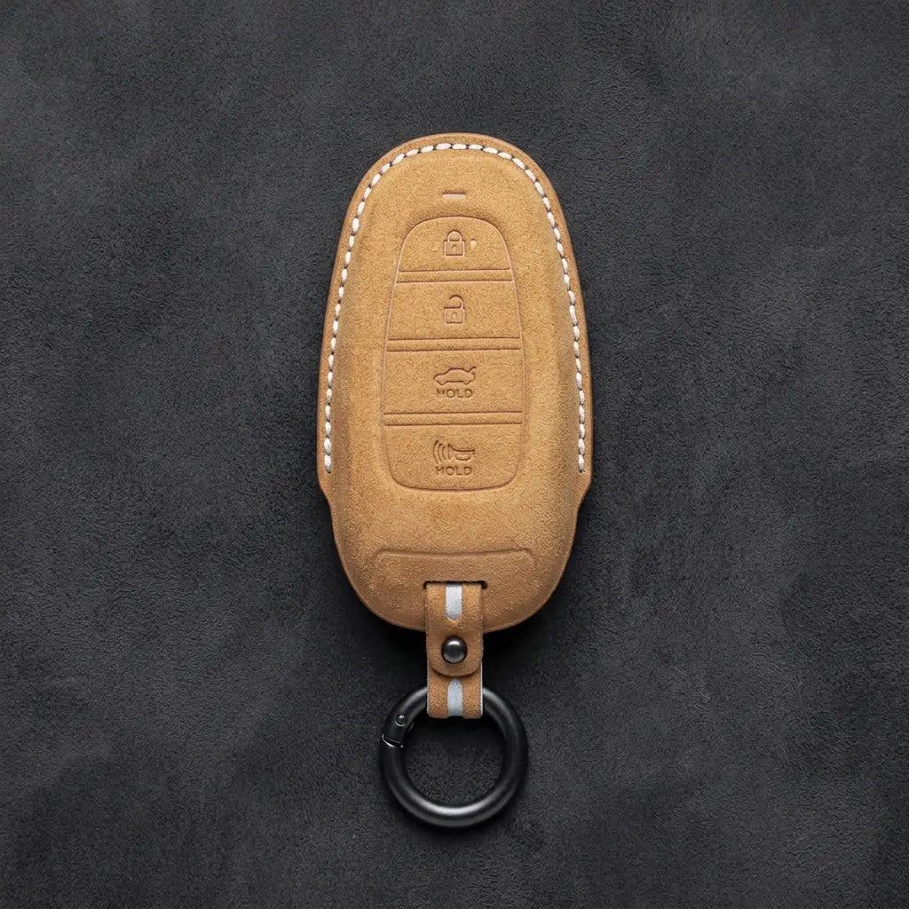 Hyundai Hand-Stitched Alcantara Key Fob Cover – Oval 4-Button Smart Key