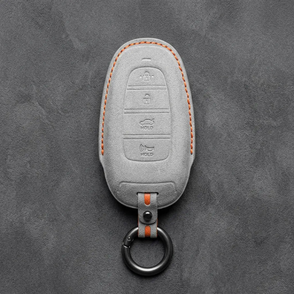 Hyundai Hand-Stitched Alcantara Key Fob Cover – Oval 4-Button Smart Key