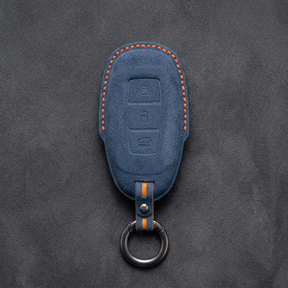 Hyundai Hand-Stitched Alcantara Key Fob Cover – Silver Cap 3-Button