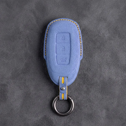 Hyundai Hand-Stitched Alcantara Key Fob Cover – Silver Cap 3-Button