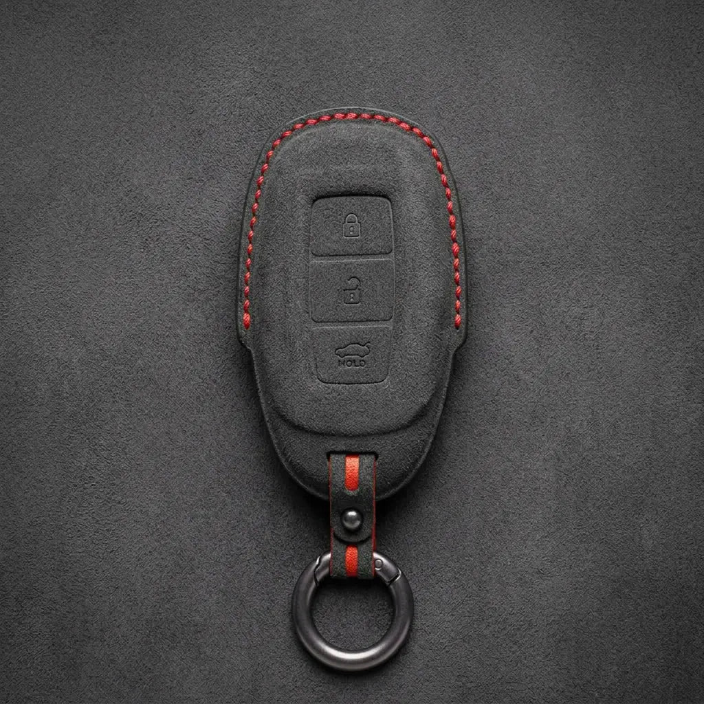 Hyundai Hand-Stitched Alcantara Key Fob Cover – Silver Cap 3-Button