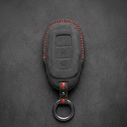 Hyundai Hand-Stitched Alcantara Key Fob Cover – Silver Cap 3-Button