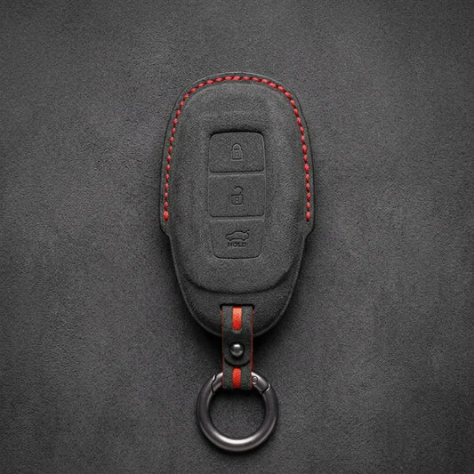 Hyundai Hand-Stitched Alcantara Key Fob Cover – Silver Cap 3-Button