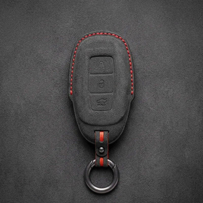 Hyundai Hand-Stitched Alcantara Key Fob Cover – Silver Cap 3-Button