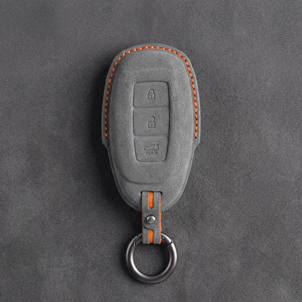 Hyundai Hand-Stitched Alcantara Key Fob Cover – Silver Cap 3-Button
