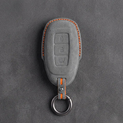 Hyundai Hand-Stitched Alcantara Key Fob Cover – Silver Cap 3-Button