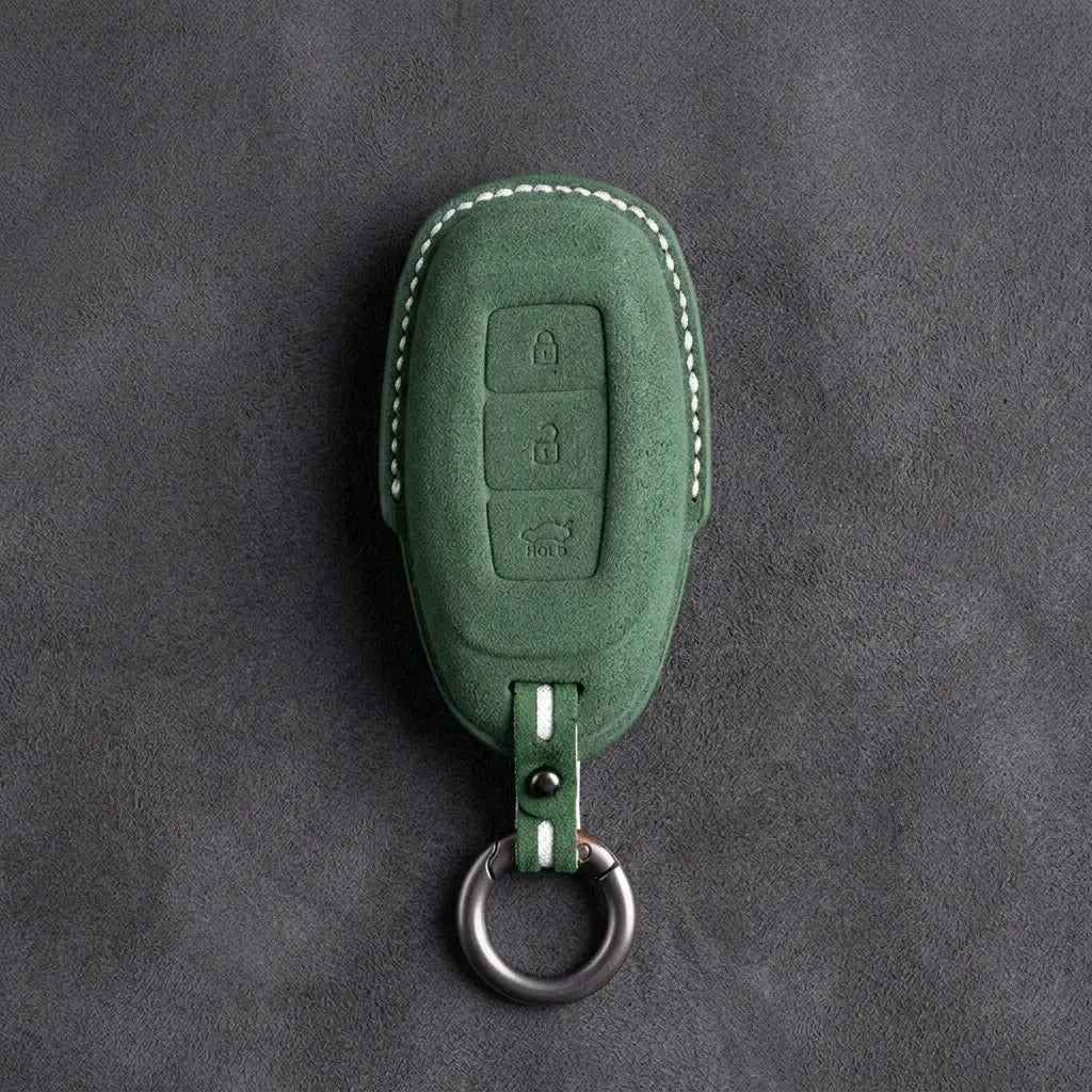 Hyundai Hand-Stitched Alcantara Key Fob Cover – Silver Cap 3-Button
