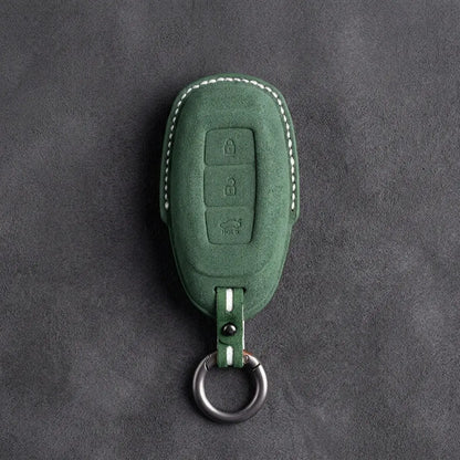 Hyundai Hand-Stitched Alcantara Key Fob Cover – Silver Cap 3-Button