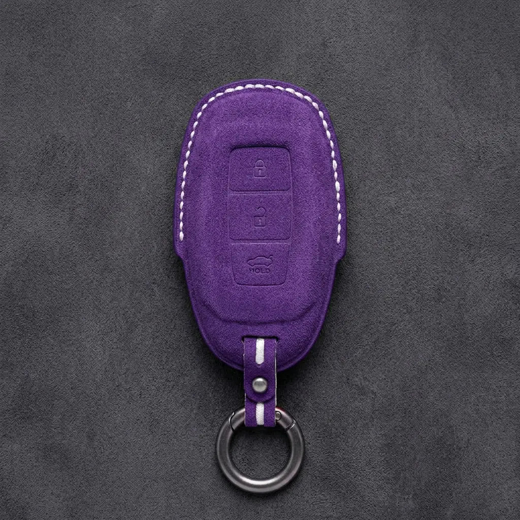 Hyundai Hand-Stitched Alcantara Key Fob Cover – Silver Cap 3-Button