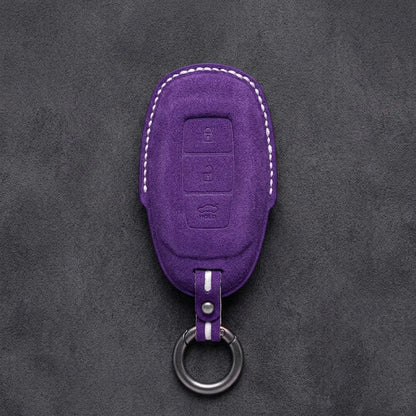 Hyundai Hand-Stitched Alcantara Key Fob Cover – Silver Cap 3-Button